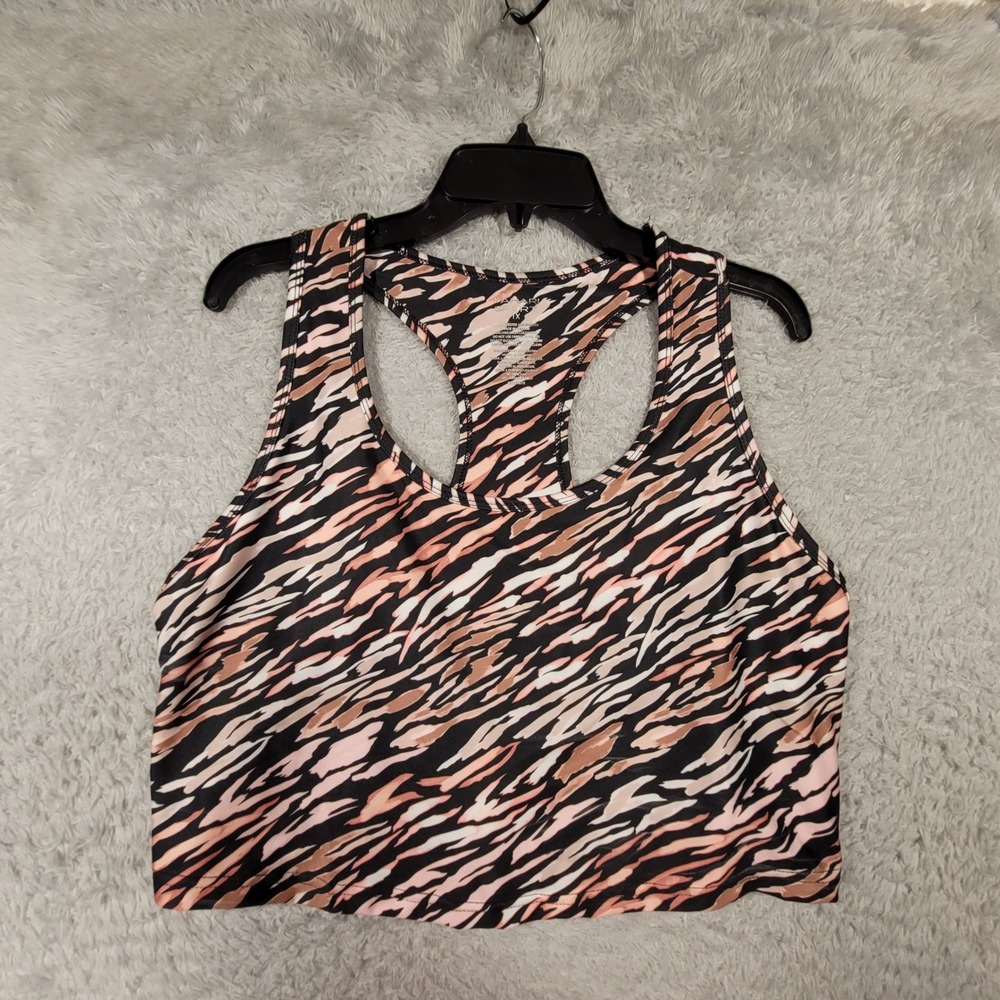Tahari Sport 1X Animal Print Racerback Crop Tank Top Women